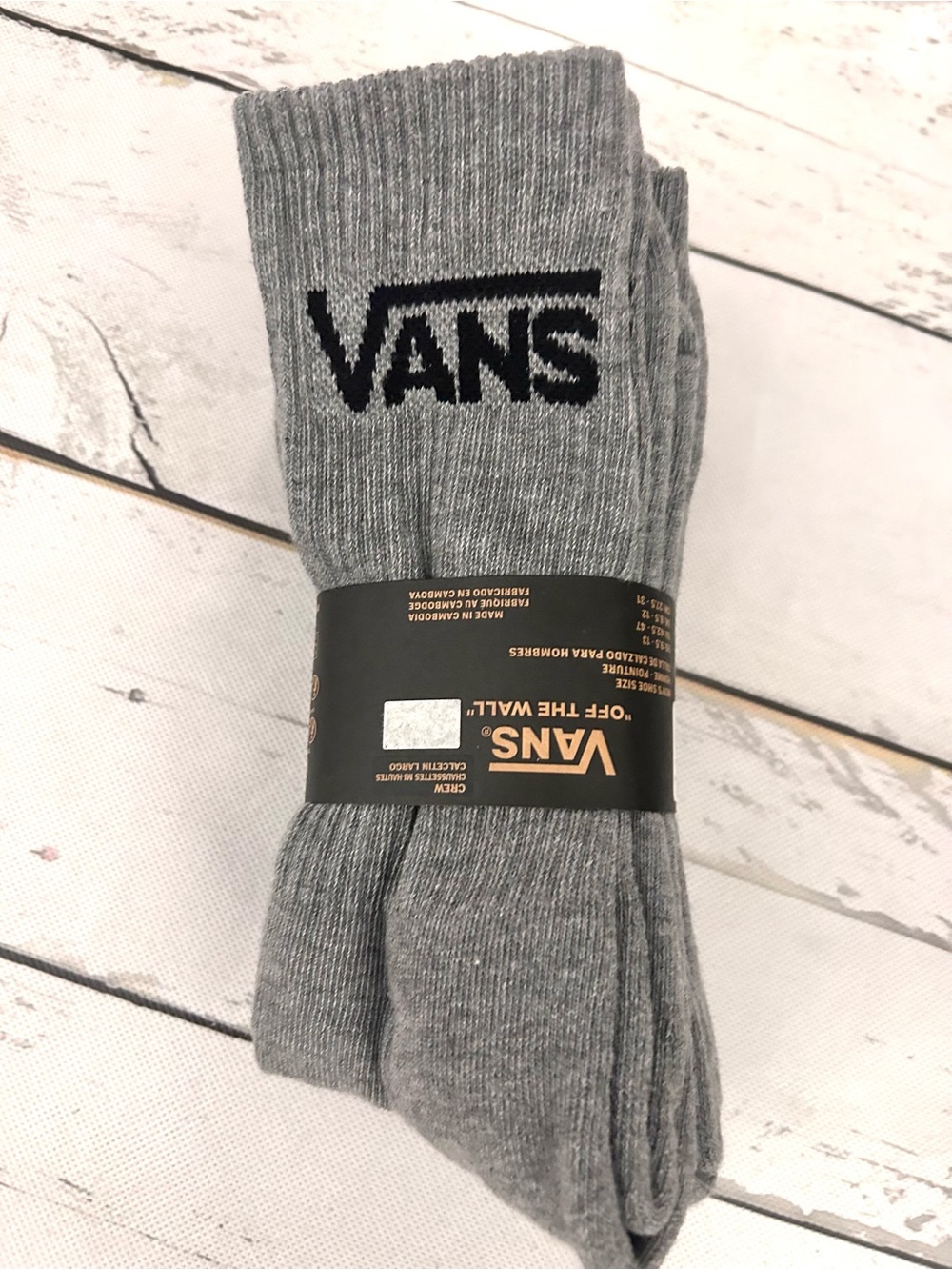 Vans Black Men’s Crew Socks with Black Logo - 3 Pack Sz 19.5  - 13  NWT